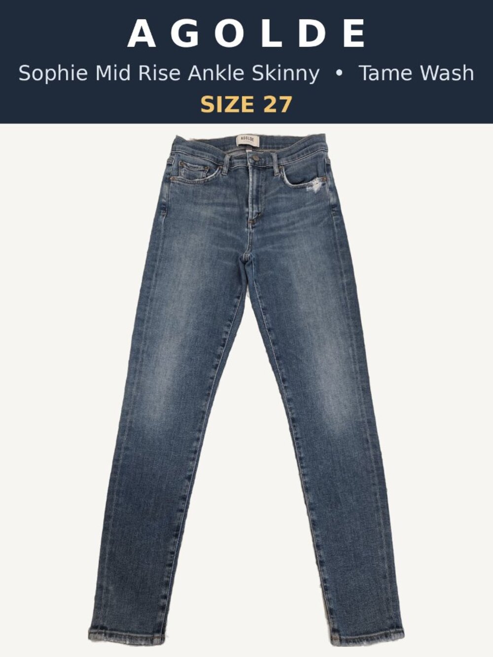 AGOLDE Sophie Mid Rise Ankle Skinny Jeans Tame Wash Distressed Size 27